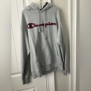 Champion Heather Gray Hoodie with Red Accents